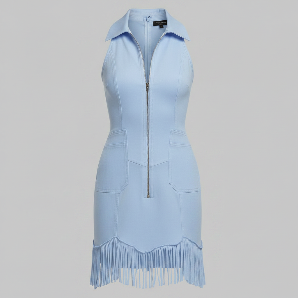 Vintage Stretch Denim Ärmlös Miniklänning