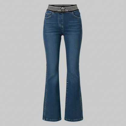 Högmidjade utsvängda jeans | Slim fit-byxor för kvinnor