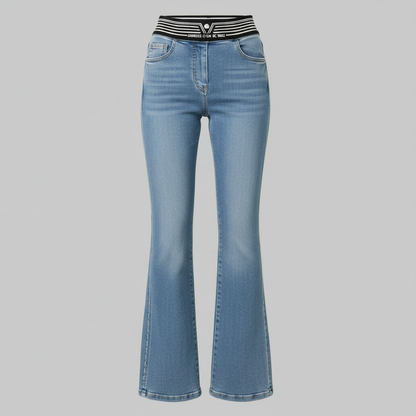 Högmidjade utsvängda jeans | Slim fit-byxor för kvinnor
