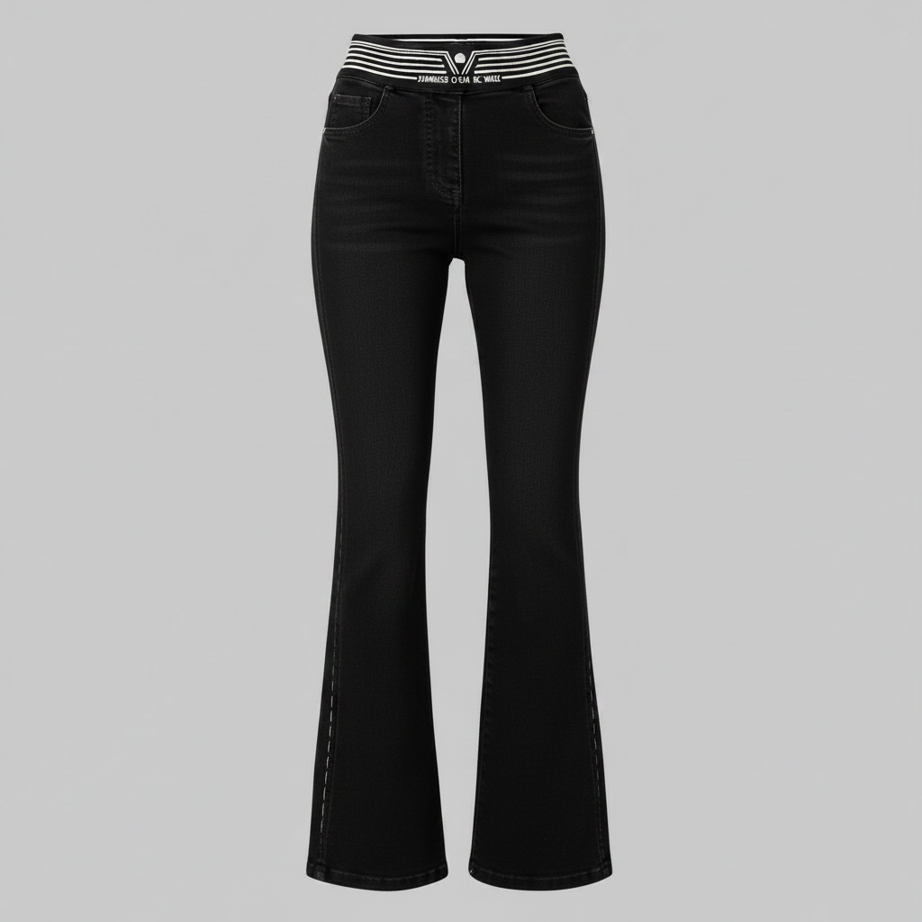 Högmidjade utsvängda jeans | Slim fit-byxor för kvinnor