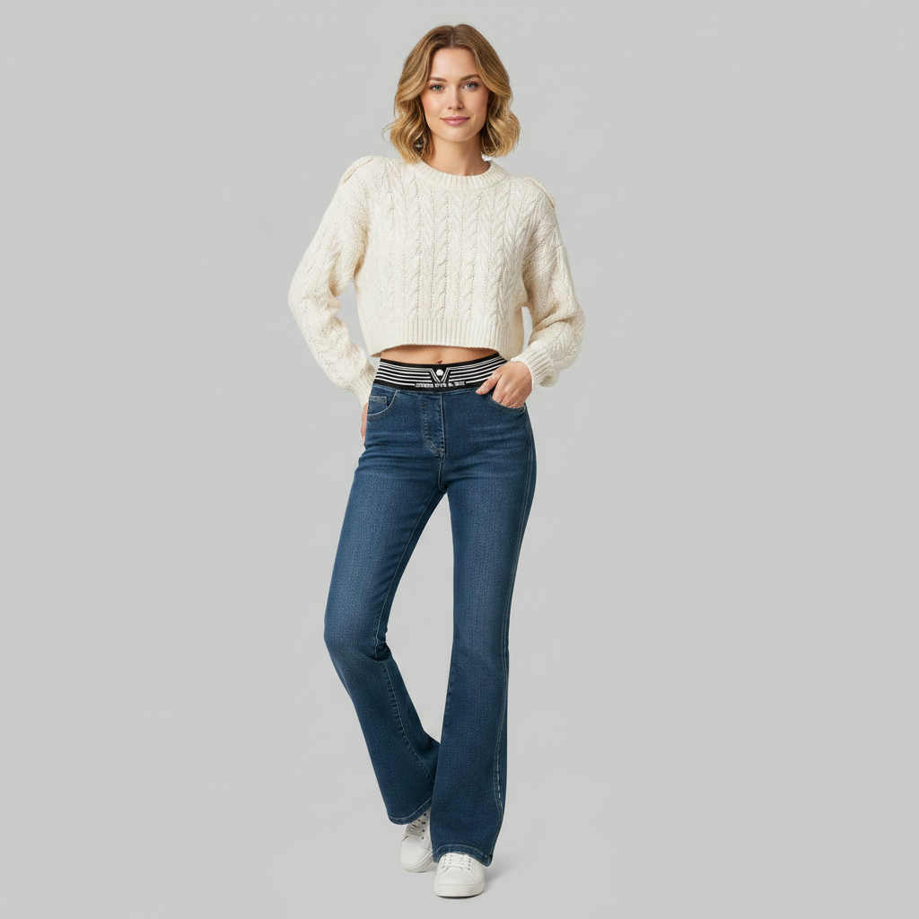 Högmidjade utsvängda jeans | Slim fit-byxor för kvinnor