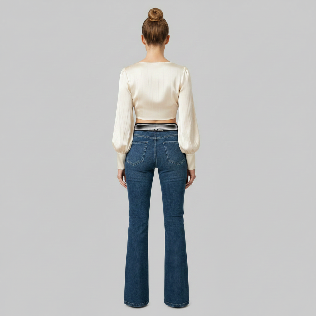Högmidjade utsvängda jeans | Slim fit-byxor för kvinnor