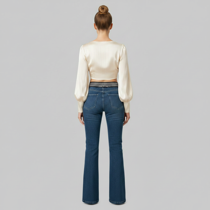 Högmidjade utsvängda jeans | Slim fit-byxor för kvinnor