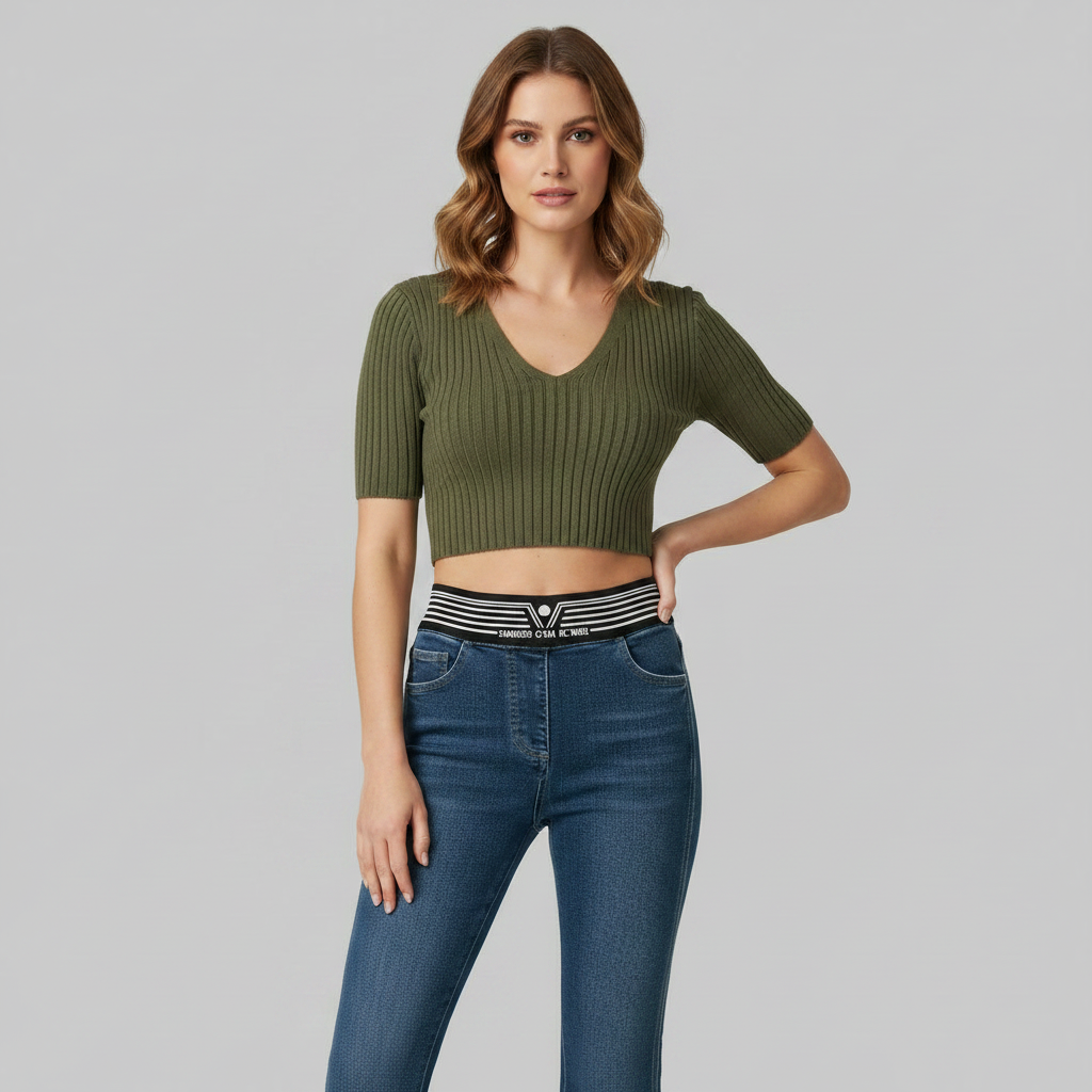 Högmidjade utsvängda jeans | Slim fit-byxor för kvinnor