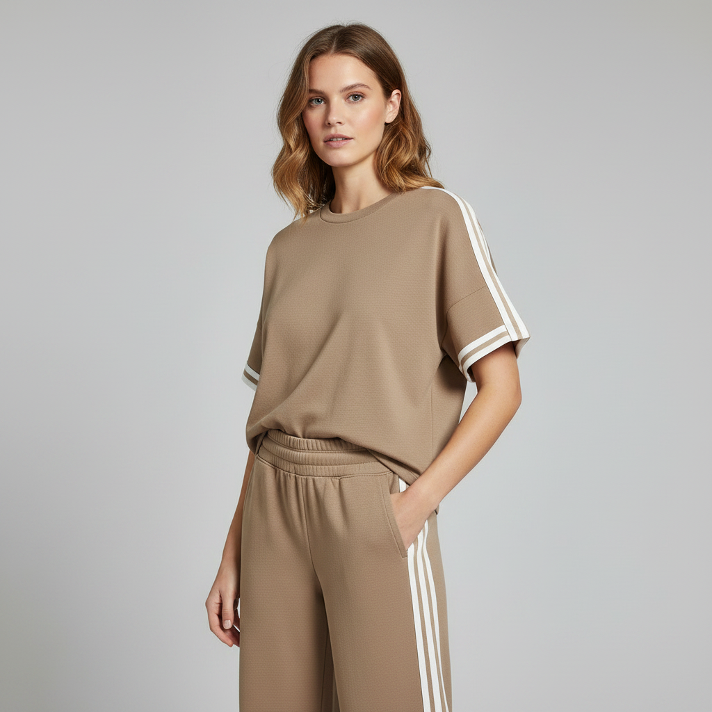 Kakifärgat t-shirtset | Avslappnad sportoutfit för kvinnor