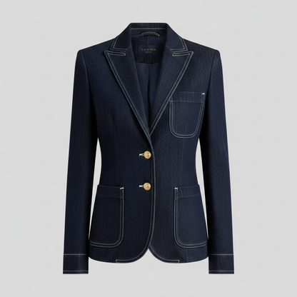 Marinblå Jeansjacka Dam | Retro Topstickad Ytterplagg