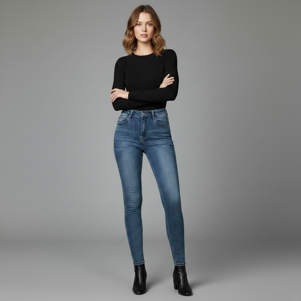 Nova Skinny Fit Jeans Dam Blå | Vintagetvättad Denim