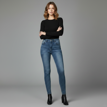 Nova Skinny Fit Jeans Dam Blå | Vintagetvättad Denim