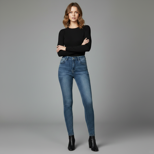 Nova Skinny Fit Jeans Dam Blå | Vintagetvättad Denim