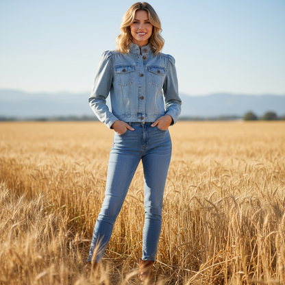 Retro Blå Jeansjacka Dam | Enkelknäppt Casual Jacka
