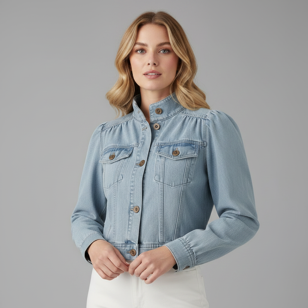 Retro Blå Jeansjacka Dam | Enkelknäppt Casual Jacka