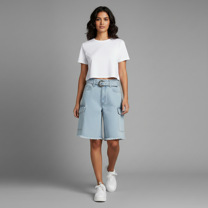 Jeansshorts Retro | Lösa Damshorts med Fickor