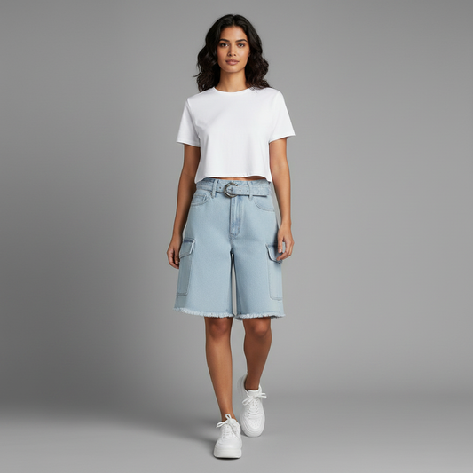 Jeansshorts Retro | Lösa Damshorts med Fickor