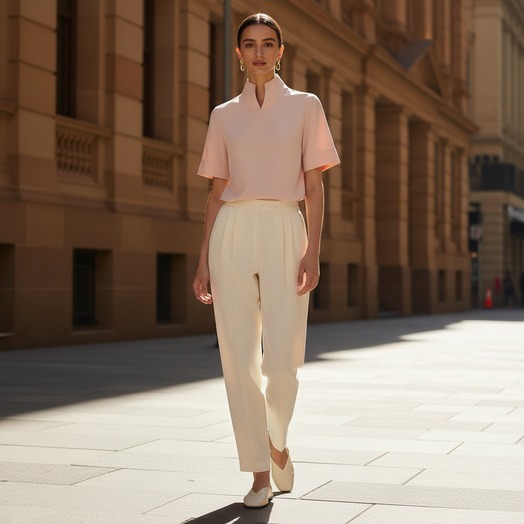 Minimalistisk Blus med Ståkrage | Strukturerad Damblus