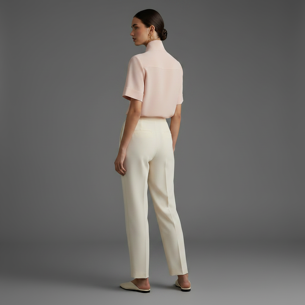 Minimalistisk Blus med Ståkrage | Strukturerad Damblus