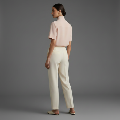 Minimalistisk Blus med Ståkrage | Strukturerad Damblus