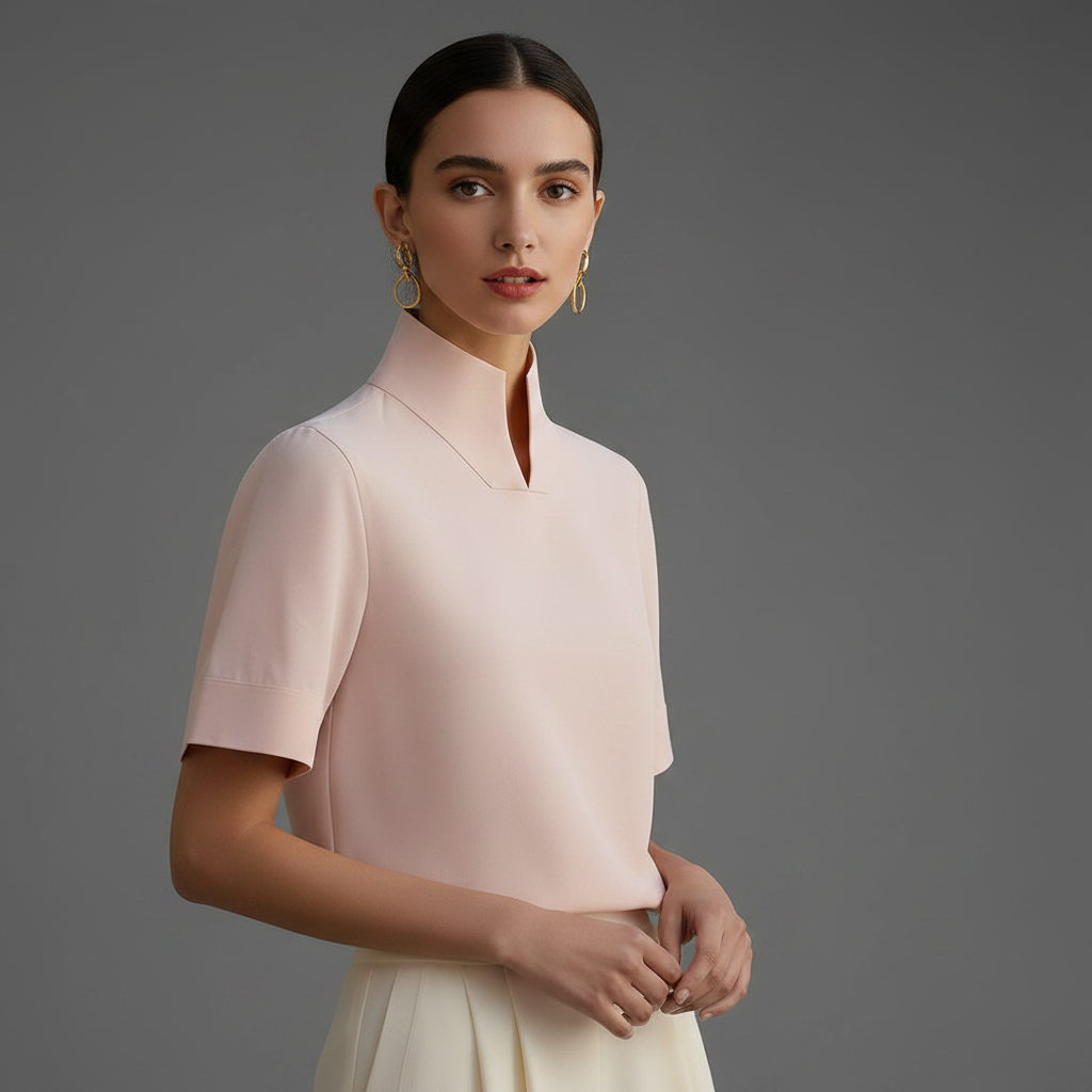 Minimalistisk Blus med Ståkrage | Strukturerad Damblus