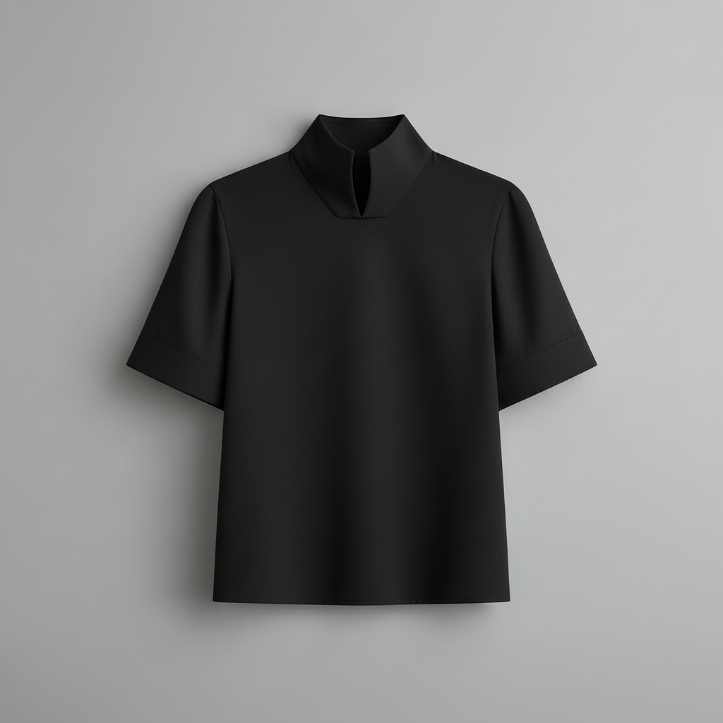 Minimalistisk Blus med Ståkrage | Strukturerad Damblus