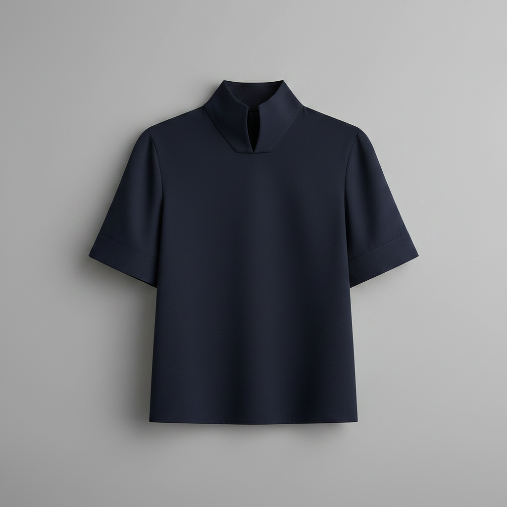 Minimalistisk Blus med Ståkrage | Strukturerad Damblus