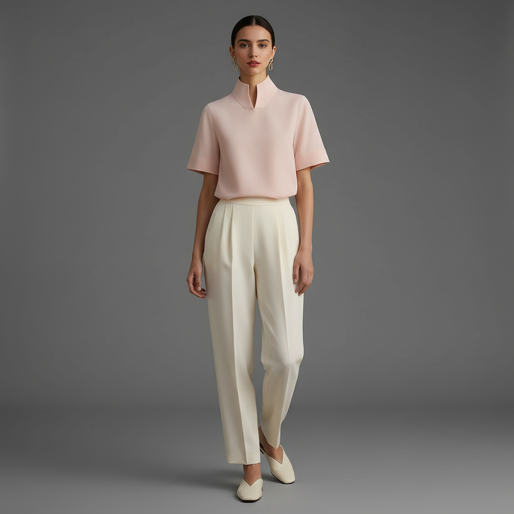 Minimalistisk Blus med Ståkrage | Strukturerad Damblus
