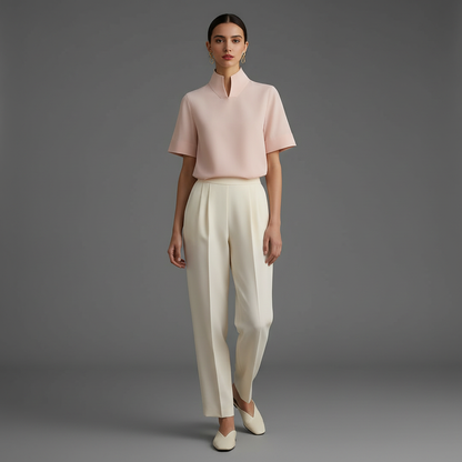 Minimalistisk Blus med Ståkrage | Strukturerad Damblus