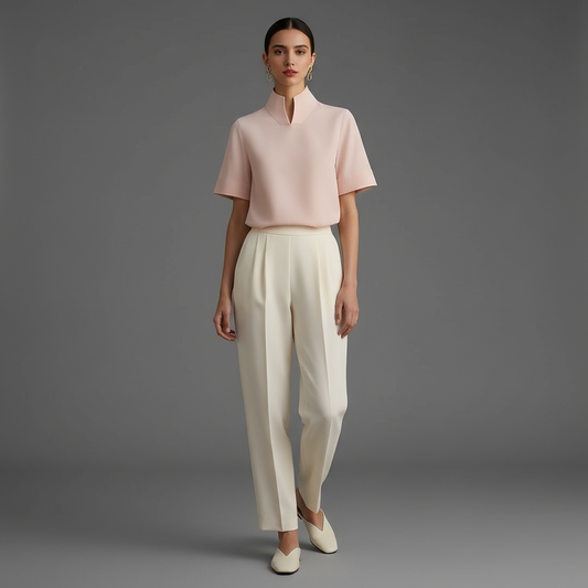 Minimalistisk Blus med Ståkrage | Strukturerad Damblus