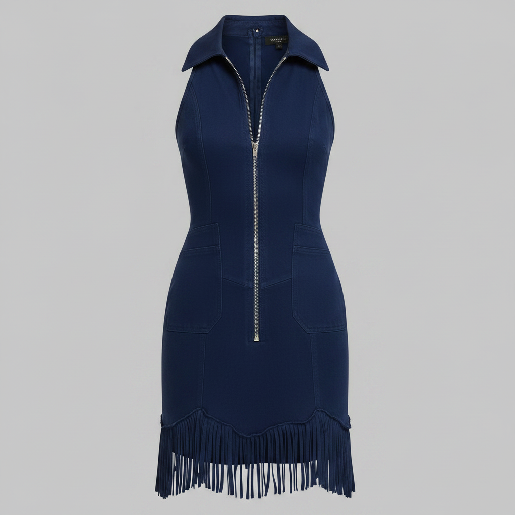 Vintage Stretch Denim Ärmlös Miniklänning