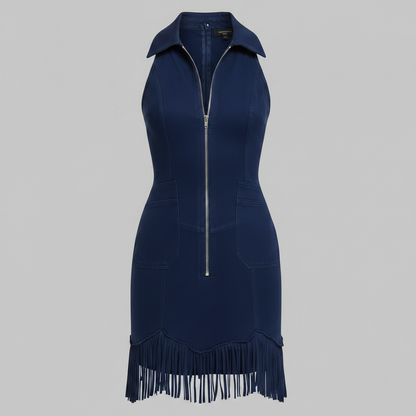 Vintage Stretch Denim Ärmlös Miniklänning